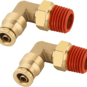 1/4" Quick Push to Connect Fittings Brass 90 Degree Union Swivel Elbow Joint DOT Approved 1/4" Tube OD x 1/4" NPT Thread Air Brake Line Adapter Air Suspension Kit for Car Truck Trailers 2pcs