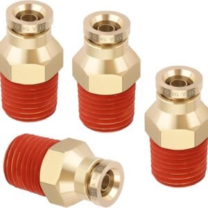 1/4" Quick Push to Connect Fittings Brass Union Straight Joint DOT Approved for Tube OD x NPT Thread Air Line Adapter Suspension Kit for Truck Trailers and Brake System 4pcs