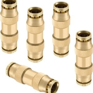 1/4" Quick Push to Connect Fittings Brass Union Straight Joint DOT Approved 1/4 inch tube OD Air Line Adapter Air Spring Suspension Kit for Car Truck Trailers and Air Brake System 5pcs